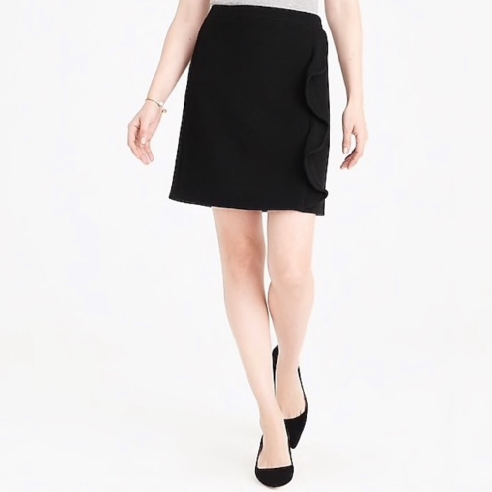 J. Crew | Black Wool Skirt With Front Ruffle | 8